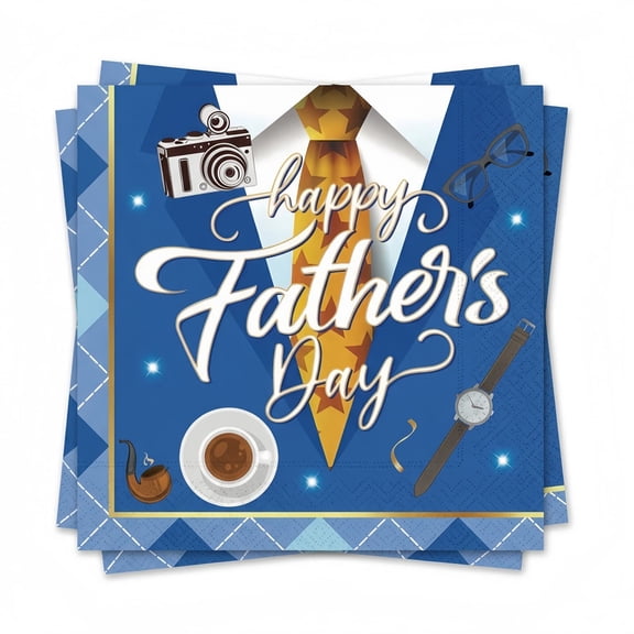 Father's Day Tableware Accessory Napkins Set for Celebrations Disposable Napkins with Blue Tie Theme Festive Art for Party and Gratitude 25PCS