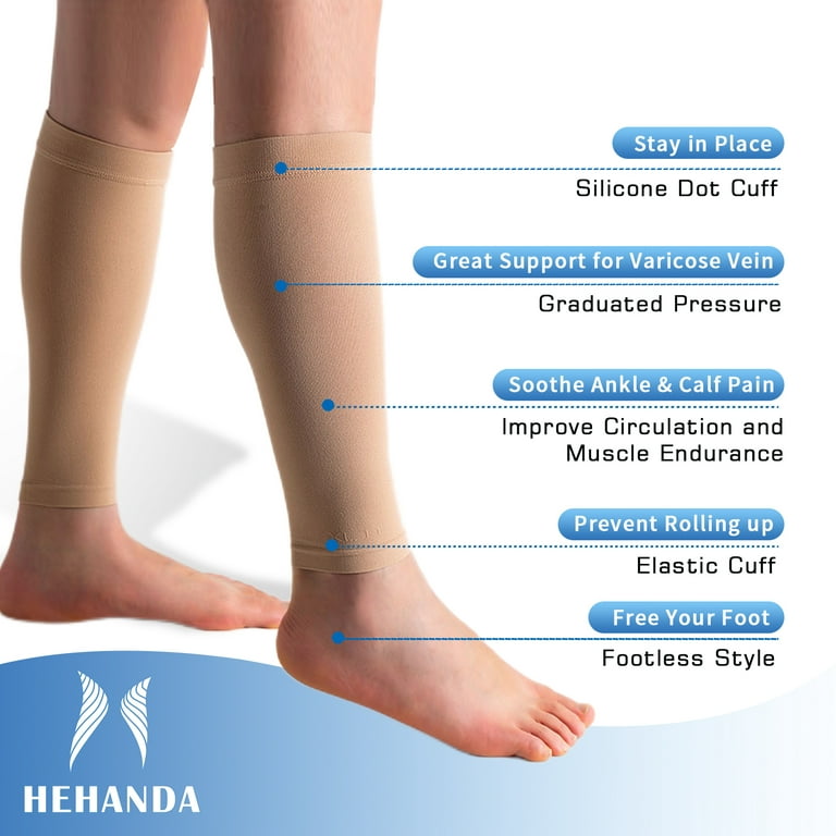 Hehanda Calf Compression Sleeves For Men & Women (20-30mmHg) - Leg Compression  Sleeve - Footless Compression Socks for Shin Splint &Varicose Vein 