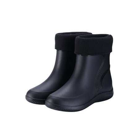 

Tenmix Womens Comfort Garden Shoes Outdoor Casual Round Toe Work Shoe Kitchen Non-Slip Rain Boots Black (Women with Plush Lining) 5