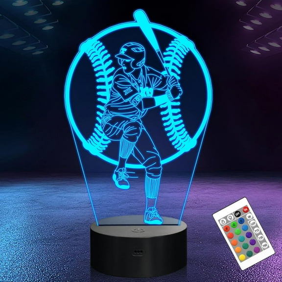 YSITIANNA Baseball Gifts for Boys, 3D Baseball Batter Lamp, Baseball Night Light with 16 RGB Colors Remote Control Timer Dimmer, Sport Fan Decor for Kids Room, Boys Girls Birthday Gifts STNL#4373