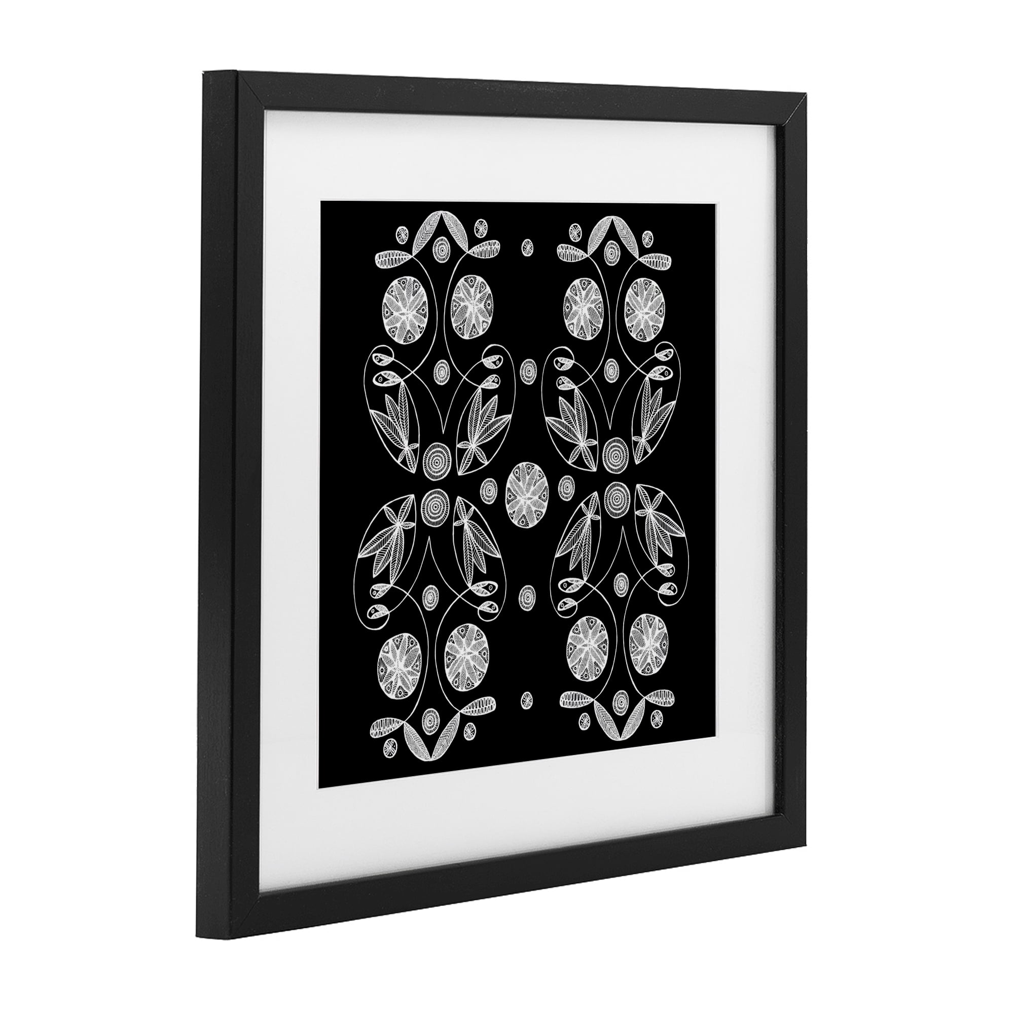 Stupell Industries Symmetrical Flower-Like Patterns Black Framed Print Under Glass, design by El Perkin