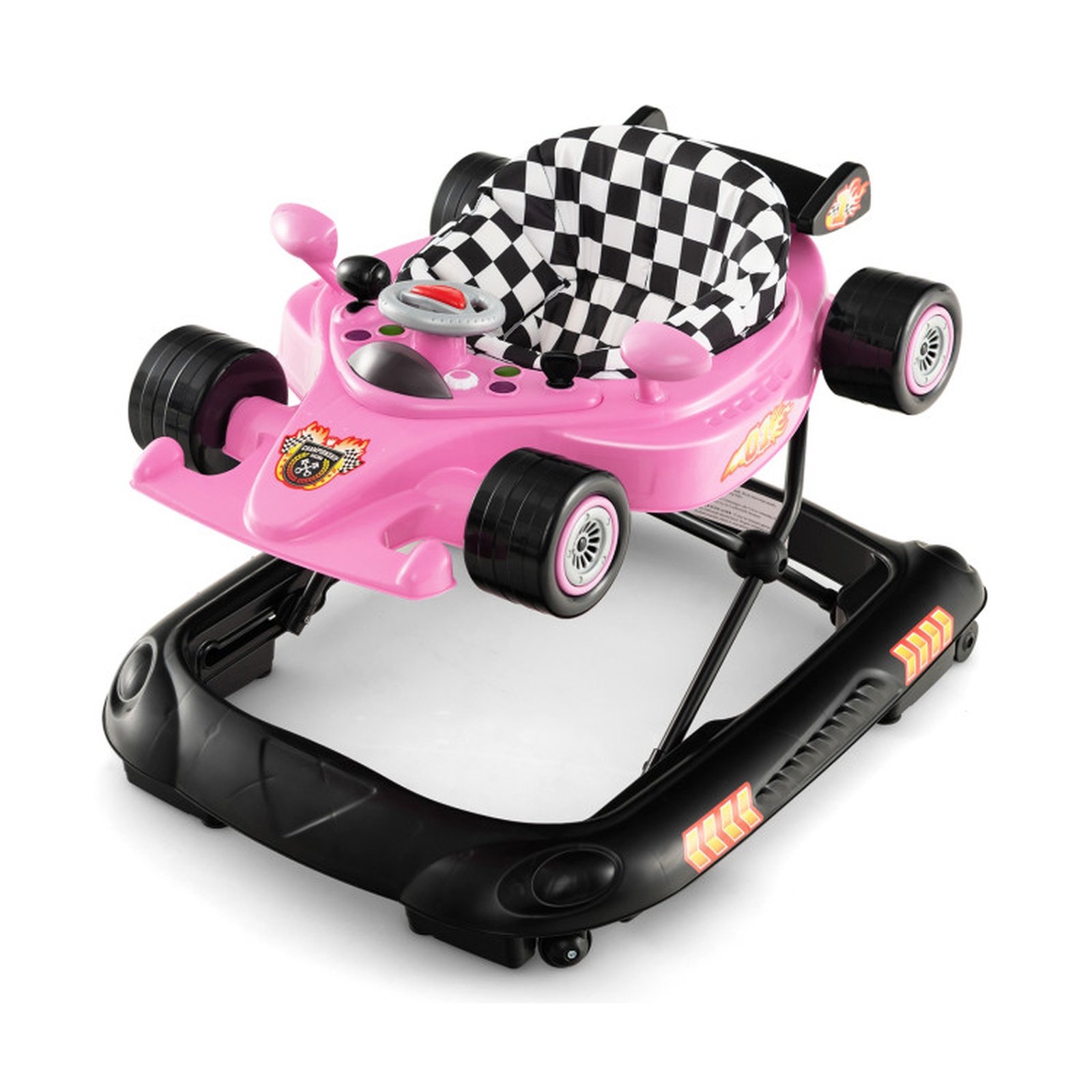 Redsmile Baby Walker with Wheels for 7-14 Months, Convertible Racing Car Activity Push Walker with 3 Adjustable Heights & Music Plate, Sit-to-Stand Learning Walker for Boys Girls, Pink