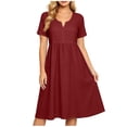 thumbnail image 6 of Summer Womens Dress Fashion Casual Solid Color V-Neck Short Sleeve Loose Knee-Length Midi Dress, 6 of 8
