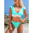 thumbnail image 3 of Charmo Womens Ruffled V Neck Swimwear Sets Ruched Bikini Bottoms Two Piece Swimsuit, 3 of 6