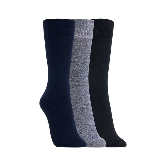Clarks Women's Solid Marled Wide Top Crew Socks 3 Pair, Navy/Lt Grey/Black, Women's 4-10 Shoe