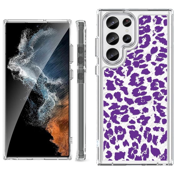 Shockproof Bumper Phone Case for Samsung Galaxy S23 Ultra 5G, by OneToughShield ® - Cheetah Purple