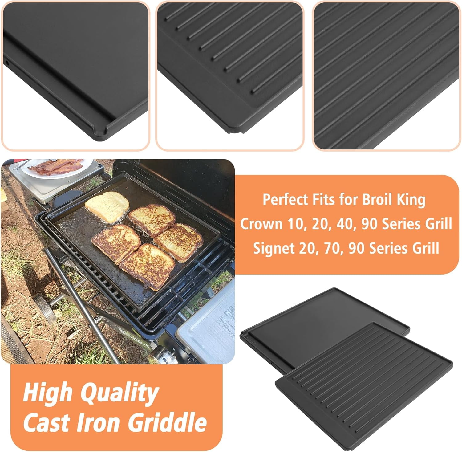 2-in-1 Reversible Cast Iron Griddle for Gas Stove, Grill, and Oven - 15x12.8 Inches