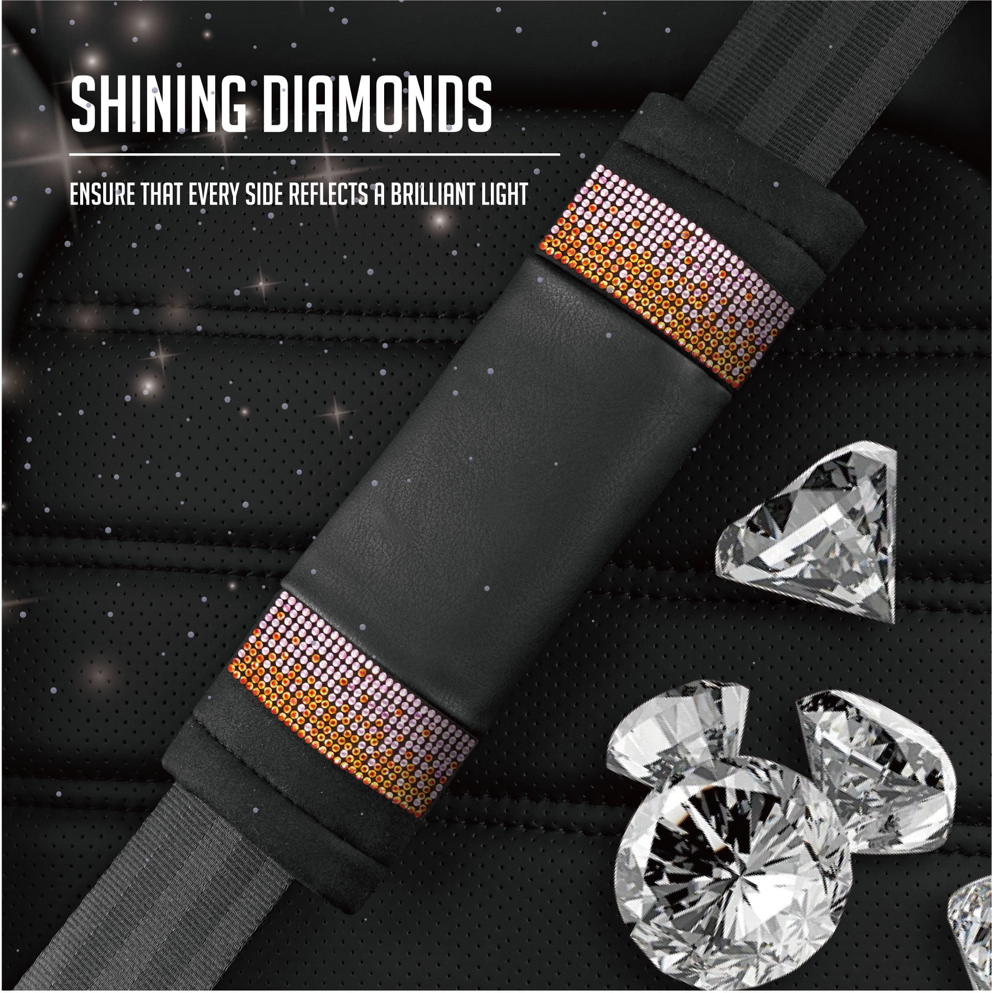 Auto Drive Bling Diamond Seat Belt Pads, 2-Pack Soft Shoulder Strap Covers, Universal Fit for Cars, SUVs Pink Orange