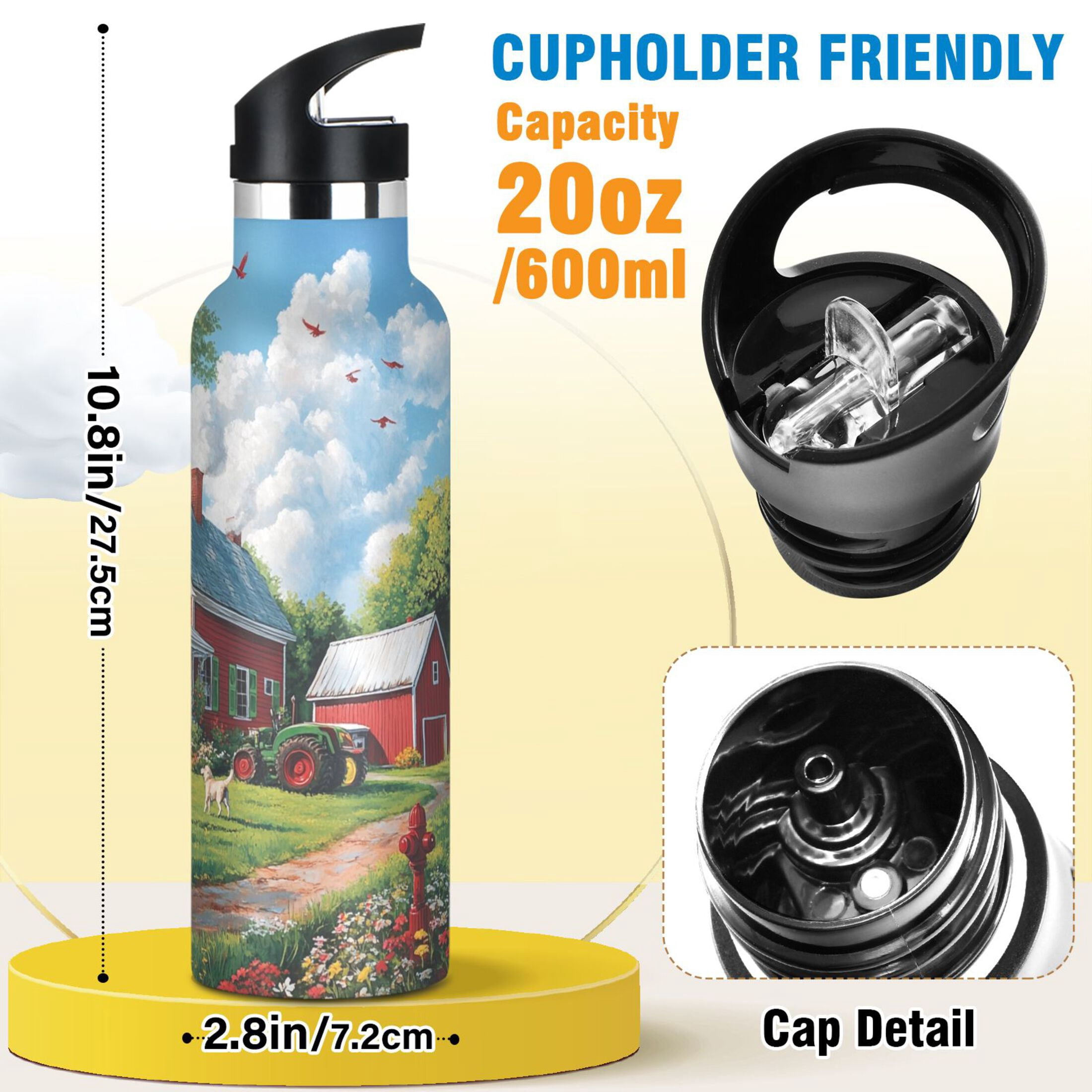 600ML Stainless Steel Insulated Cup Sports Water Bottle Portable Thermos Cup Water Glasses Insulated Tumblers Convenient and Durable Happy House