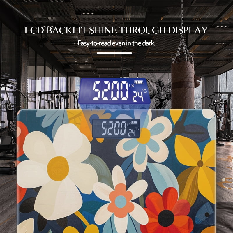High Precision Body Weight Scale Smart Bathroom Scales with Large LCD Display(400lbs),Decorative for Bedroom-Vibrant Illustration Of Abstract Flower Garden