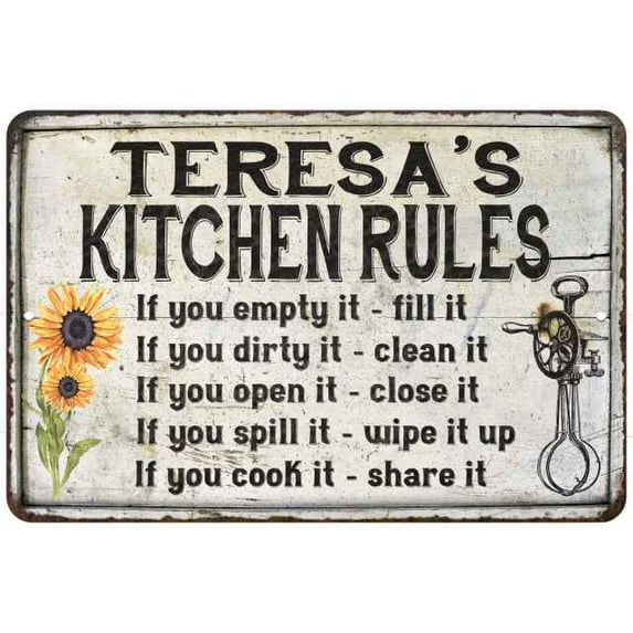 Teresa's Kitchen Rules Chic Sign Vintage Decor 12 x 18 Matte Finish Metal 112180032057