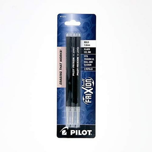 Pilot FriXion Ball Erasable Gel Ink Refills, 1.0mm, Bold Point, Black Ink, 3 Count