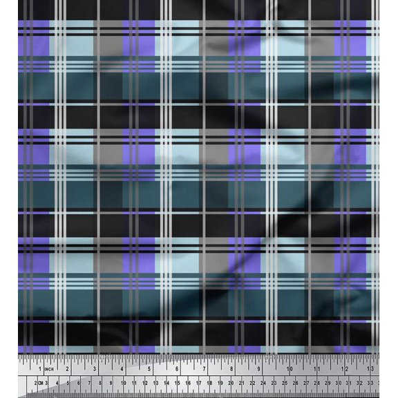Soimoi Purple polyester Crepe Fabric Check Check Printed Fabric 1 Yard 52 Inch Wide