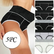 HKEJIAOI Women's Underwear 5PC Women Solid Color Patchwork Briefs Panties Underwear Bikini Underpants