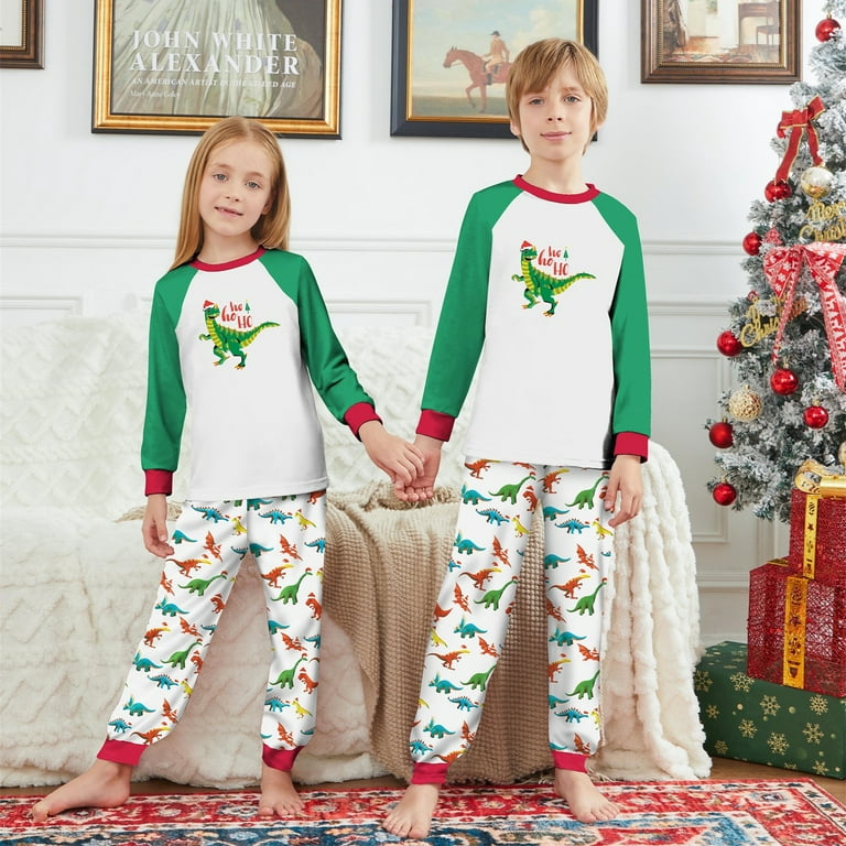 Sunisery Christmas Family Matching Pajamas Set Adult Kids Baby Dinosaur  Printed Tops+Pants Sleepwear Nightwear Set Green Baby,6-9 Months