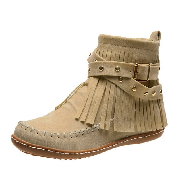Bottines Élégantes pour Femmes Mini Femmes Sans Talon Design Rétro à Franges Fermeture Éclair Femmes avec Talon Mollet Extra Grand Bottines Léopard Femmes Bottines Plates pour Tous les Jours Confortables pour Femmes Bottines