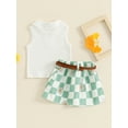 thumbnail image 5 of FEORJGP Kids Girls Summer 2 Piece Outfits 6M 12M 18M 2T 3T 4T Toddler Sleeveless Vests Solid Lapel Tank Tops Floral Checkerboard Print Skirts A-line Sn Casual Cool Clothes for Daily Vacation, 5 of 7