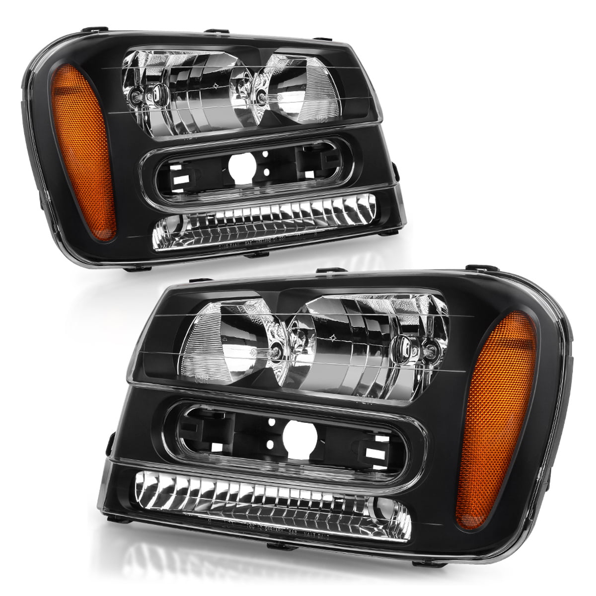 Chrome Housing Amber Corner Full Length Grill Bar Model Driver and Passenger Side Factory Style Headlights Assembly Compatible with Chevy Trailblazer/Trailblazer EXT 02-09 