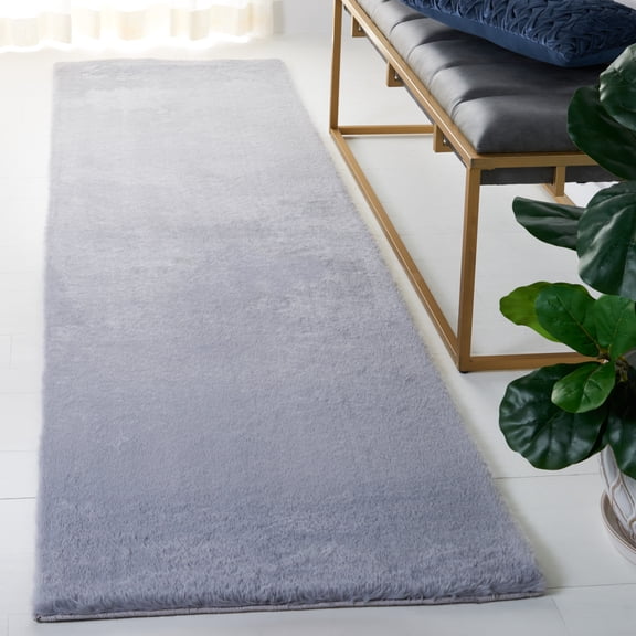 Safavieh Faux Rabbit Fur David Solid Machine Washable Slip Resistant Runner Rug, Light Gray, 2'3" x 8'