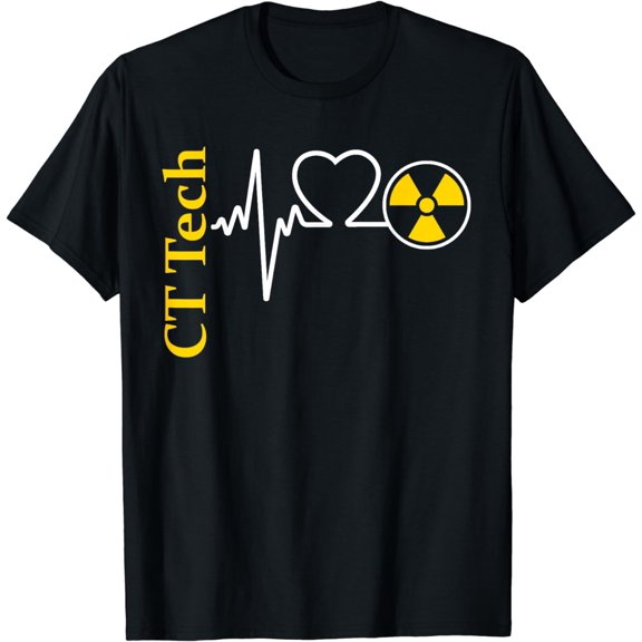 Radiology CT Tech Nuclear Radiation Heartbeat EKG Pulse Love T-ShirtMen and women, Black T-shirt, size: Extra large