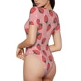 thumbnail image 3 of KLL Women 's Crew Neck Bodysuit Jumpsuits Strawberries Print Short onesies Stretch T Shirts, 3 of 7