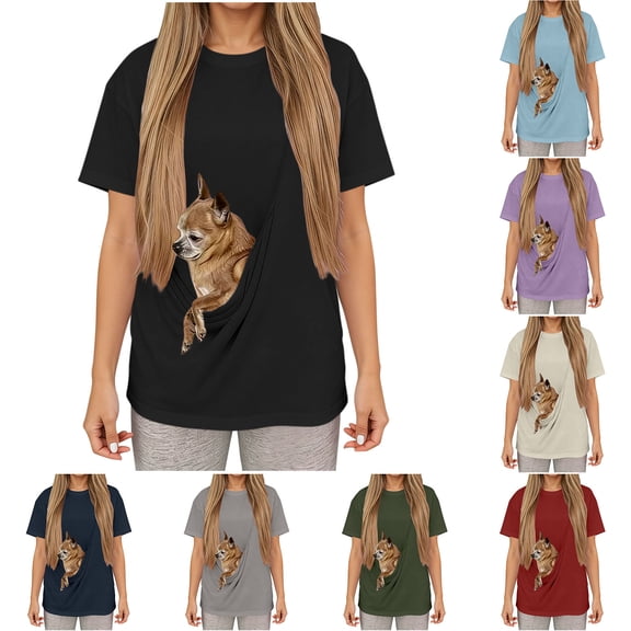 Oksale Pet Pouch Sweatshirts for Women Cozy Short Sleeve Sweatshirt Pullover with Pet Carrier Kangaroo Pocket Tee Shirts 2026 Light Blue M