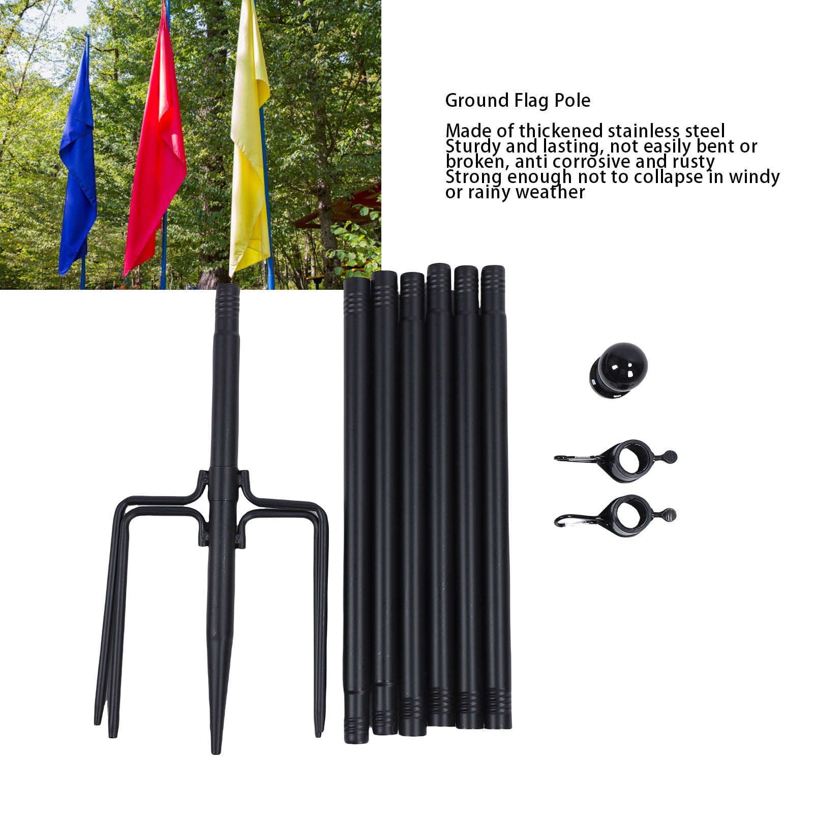 M Buder 10 FT Ground Flag Pole, Thickened Stainless Steel Outdoor Flagpole with 5 Prong Base, 120 Inches / 300 cm Heavy Duty Garden Yard Flagstaff for American Flags