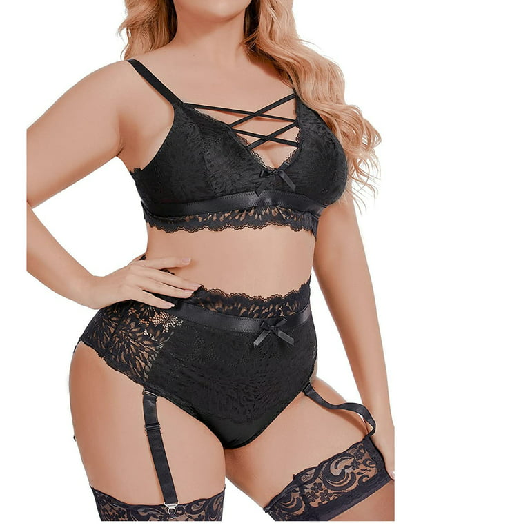  Verdusa Women's Plus Size Strappy Harness Garter Lingerie Sets  Bra and Panty Black 2XL: Clothing, Shoes & Jewelry