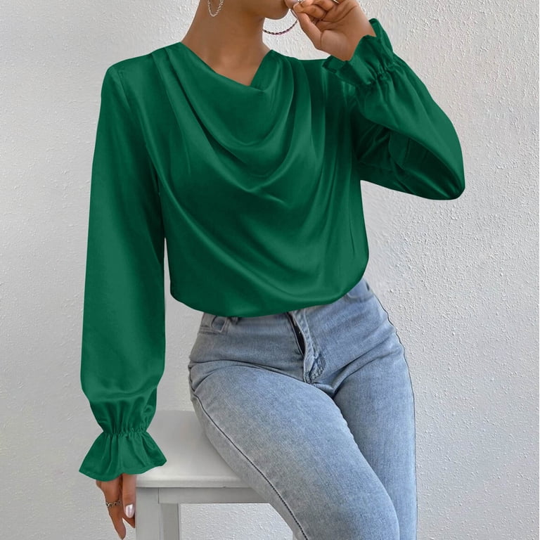 Aobny Green Flowy Tops for Women Long Sleeve Ruffle Satin Cowl Neck Clothes Blouse Teacher Shirt,XXL - Walmart.com Aobny Green Flowy Tops for Women Long Sleeve Ruffle Satin Cowl Neck Clothes Blouse Teacher Shirt,XXL - Walmart.com