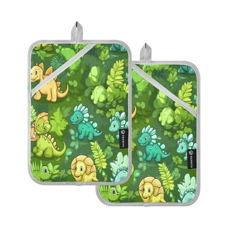 

Vzayy Kitchen Pot Holders Sets Heat Resistants for Cooking Baking Three Green Dinosaurs