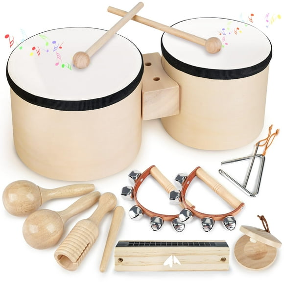 Vanplay Kids Drum Set - Toys for 2 3 Year Old Boy Gifts, Musical Instruments for Toddler 2-4, Birthday Gifts for 3 4 Year Old Girls, Wooden Montessori with Bongo Drum for Kids