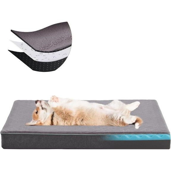 Orthopedic Memory Foam Dog Bed,Cooling Dog Beds for Medium Dogs, Washable Pet Beds for Crate with Faux Fur Cover, Waterproof Lining, M(29inch)