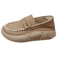 thumbnail image 3 of Zapatos informales de PU para mujer, zapatos de suaves y cómodos, zapatillas de deporte sin cordones, parte inferior gruesa, ropa de calle caqui 35, 3 of 8