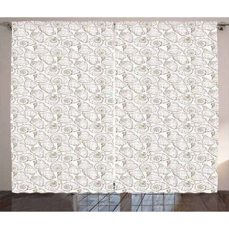 Shells Curtains 2 Panels Set Detailed Linear Style Hand Drawn