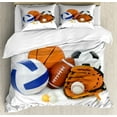 thumbnail image 1 of Sports Duvet Cover Set King Size, Many Different Sports Balls All Together Championship Ping Pong Volleyball Olympics, Decorative 3 Piece Bedding Set with 2 Pillow Shams, Multicolor, by Ambesonne, 1 of 3