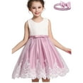 thumbnail image 3 of Flower Girl Dress Size 7 Girls Sleeveless Floral Lace Tulle Dress with Headband 3-9 Years Old Bowknot Princess Gown, Purple, 5 Years, 3 of 4