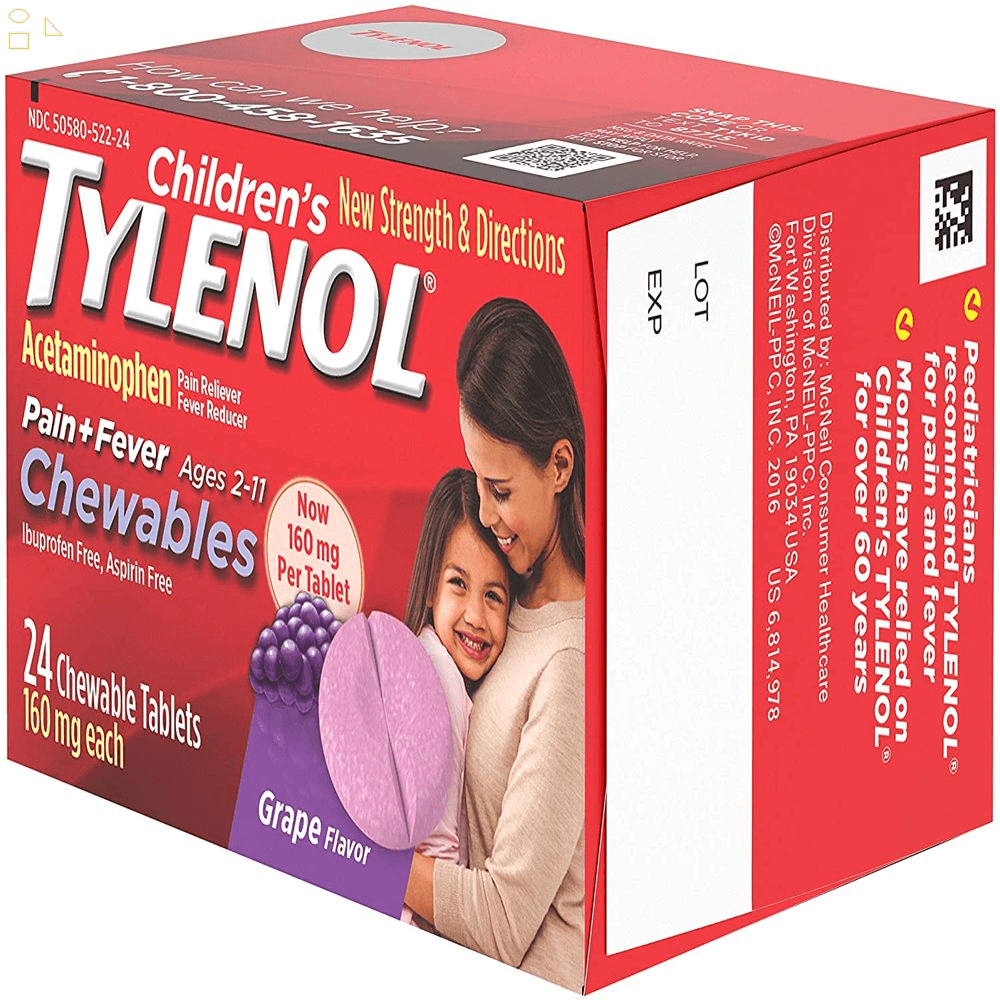 Tylenol Childrens Pain Plus Fever Chewable Tablets, Grape, 24 Ea, 2 Pack