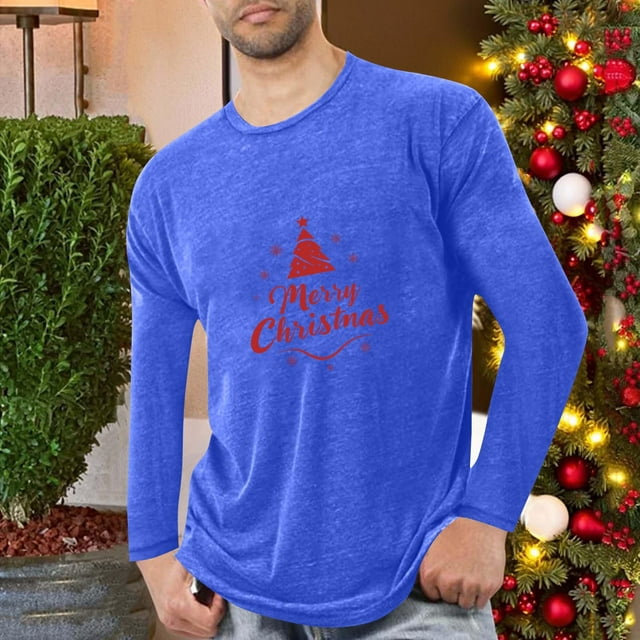 Handshe Pyjama pour Hommes à Manches Longues Col Rond, Imprimé de Noël, Pyjama de Détente pour la Maison, Pyjama de Vacances