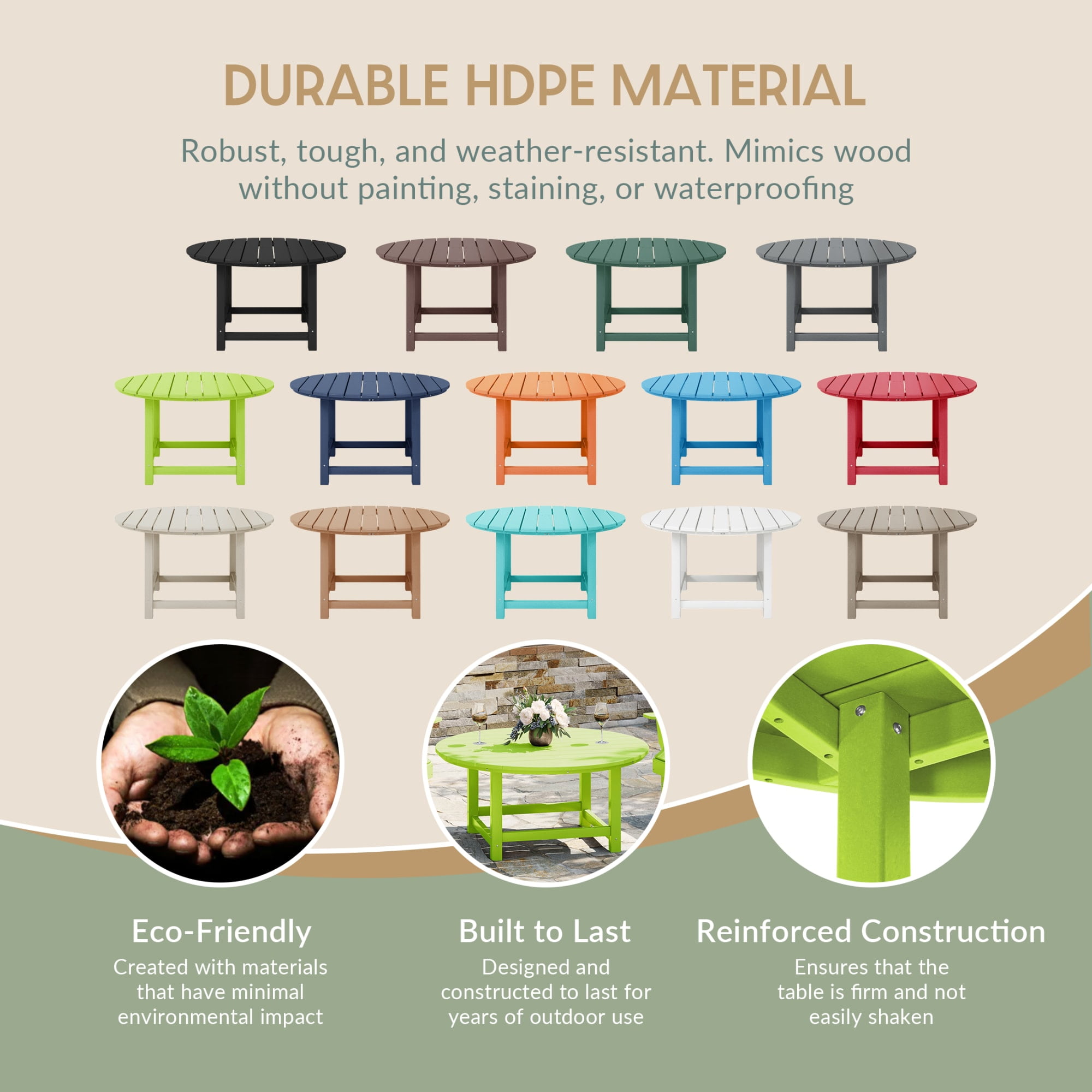 WestinTrends Malibu Low Outdoor HDPE Round Patio Coffee Table, Lime
