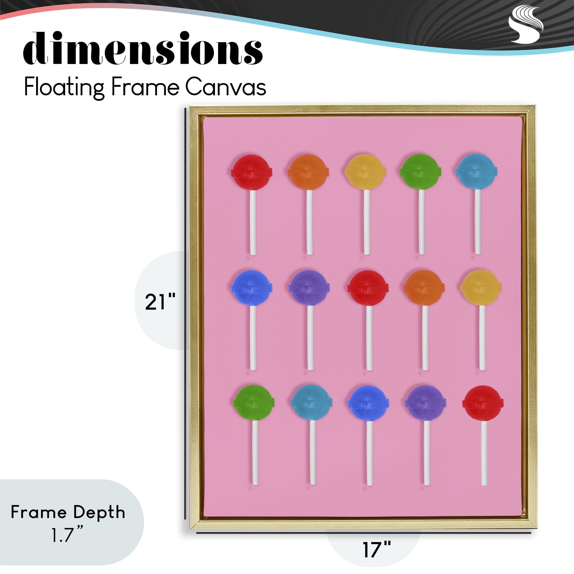 Stupell Industries Rainbow Lollipop Grid Gold Framed Floater Canvas Wall Art, design by LISH Creative