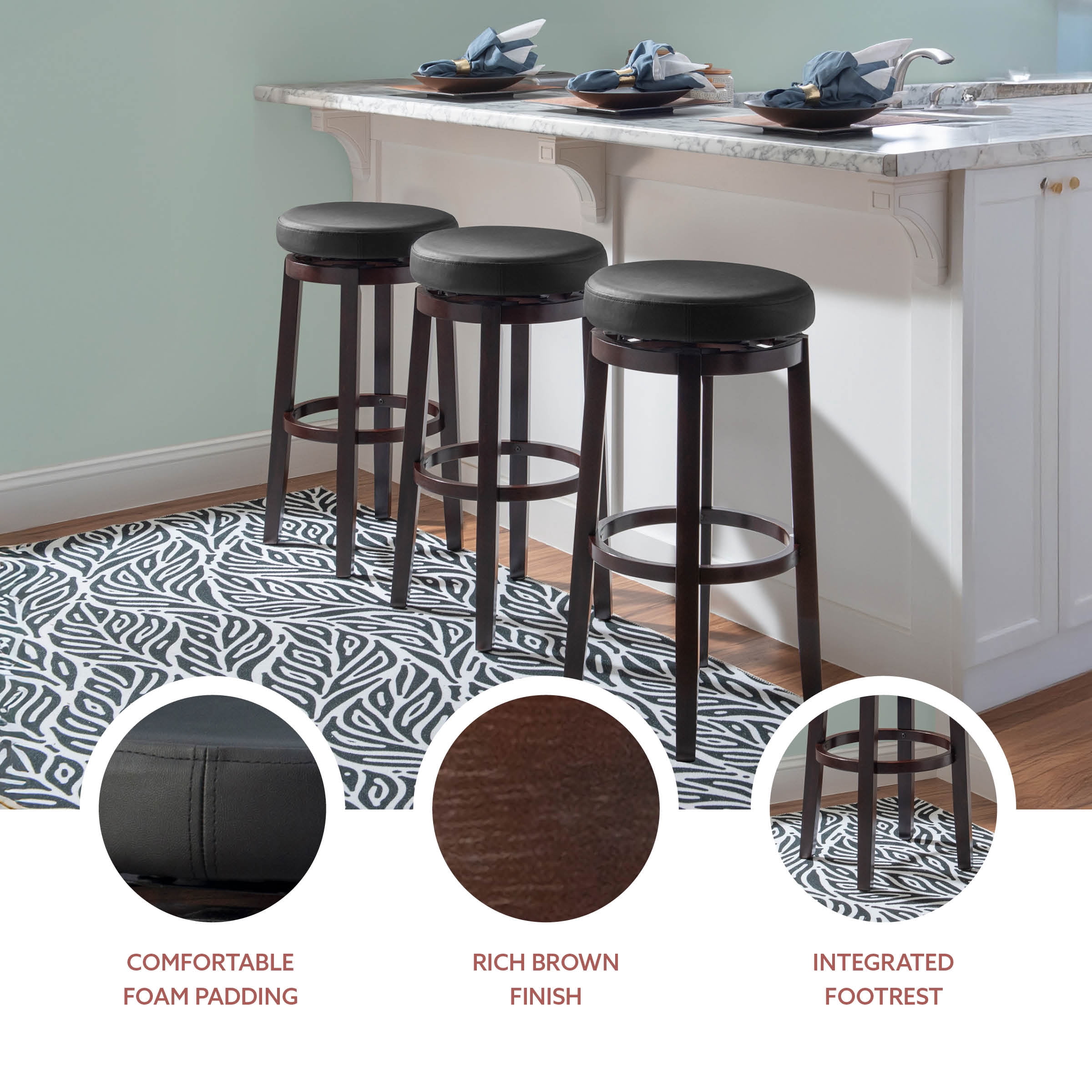 Linon Arlene 31" Indoor Backless Swivel Bar Stool, Brown/Black Faux Leather