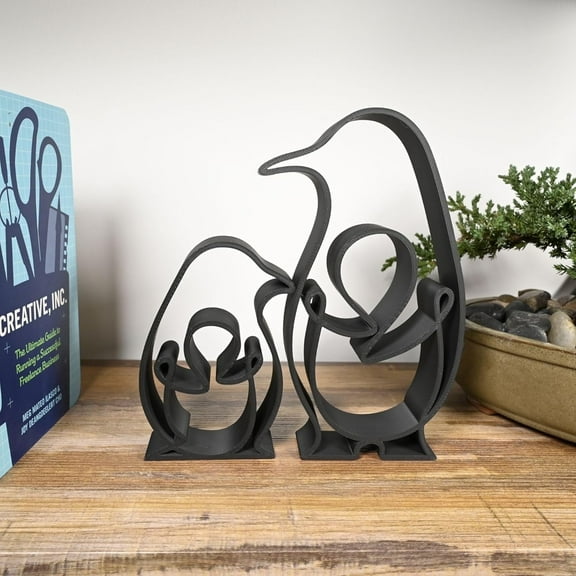 Penguin Sculpture, Minimalist Animal Figurine, Matte Bioplastic Home Décor