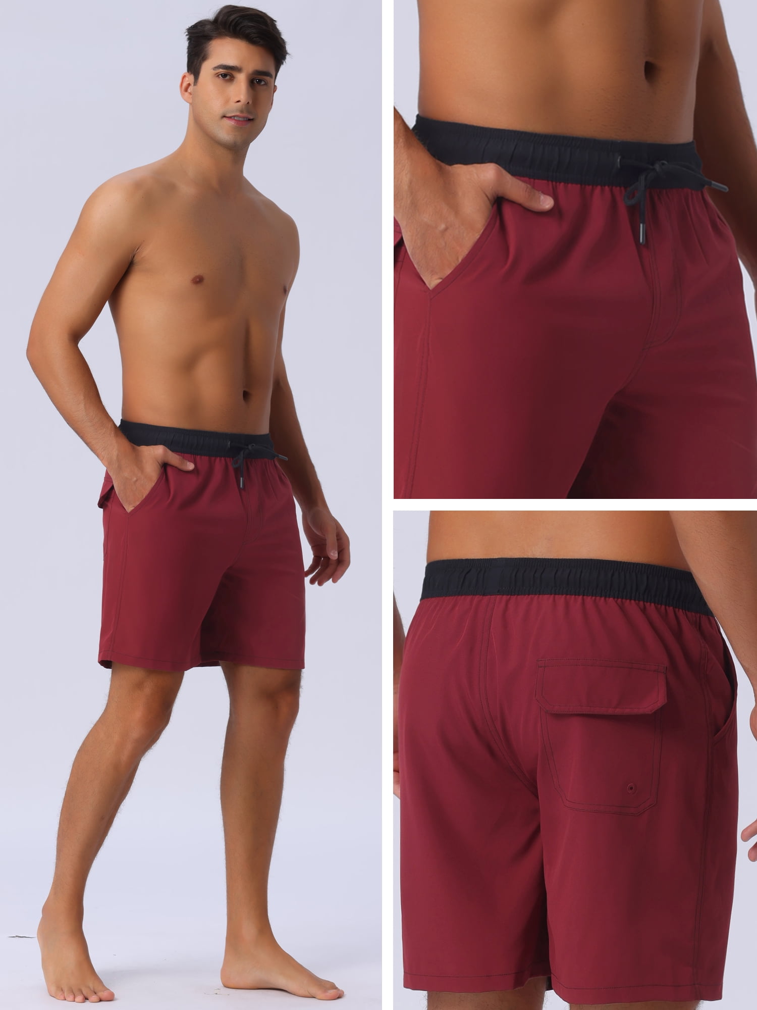 DARING DIVA Men's Lining Surfing Drawstring Swimming Shorts 30 Red