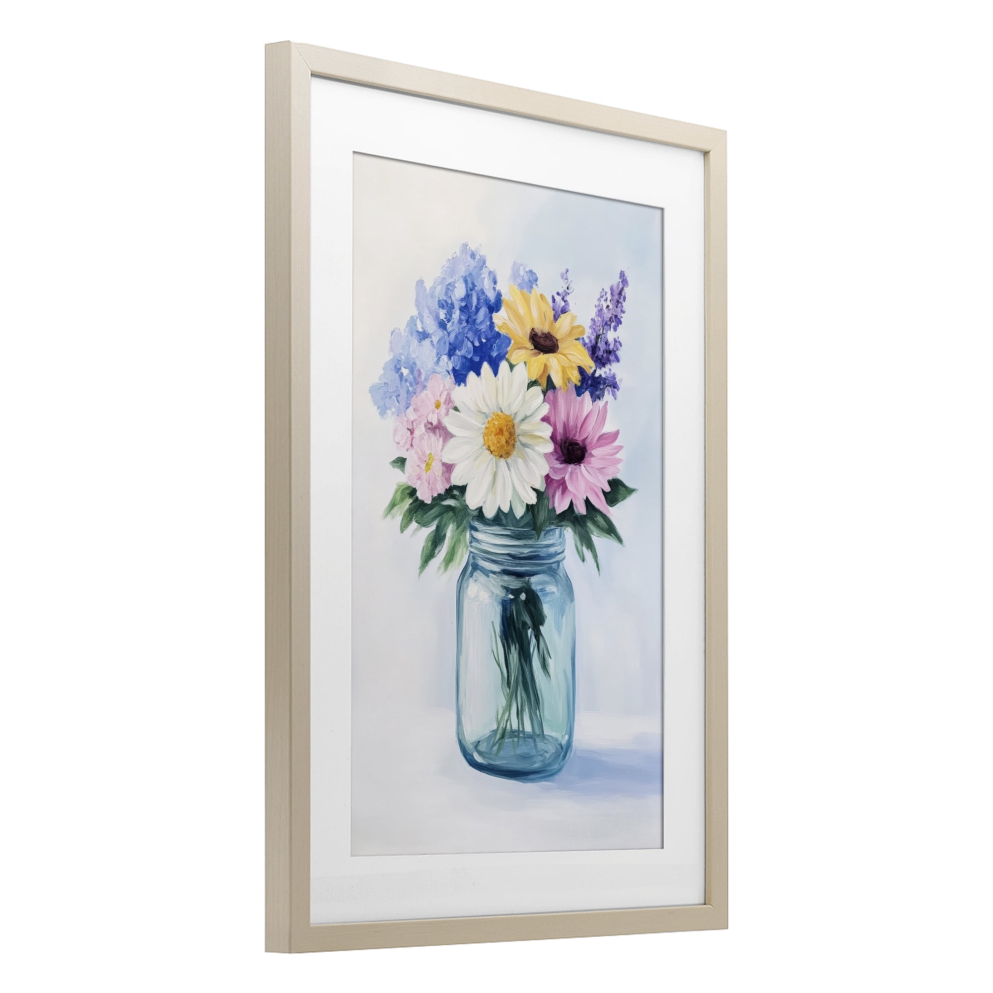 Stupell Industries Country Jar Wildflower Bouquet Birch Framed Print Under Glass, design by Petal Prints Design