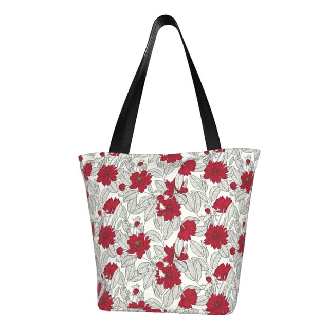 Disketp Leaves And Anemone Flowers In Red Grey Bolsa de Hombro Casual para Mujer, Bolso Cruzado para Compras, Viajes y Uso Diario