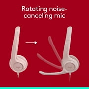 Logitech H390 Wired Headset for PC/Laptop, Stereo Headphones with Noise Cancelling Microphone, USB-A, In-Line Controls, Rose