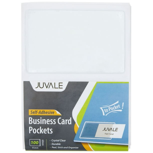 100 Pcs Plastic Self Adhesive Business Card Holder for Organizing, White,  3.7 X 2.3 in.
