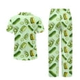 thumbnail image 6 of Yuyamidu Pickled Cucumber Women's Pajama Set Summer Short Sleeve V-Neck Top & Full-Length Pants, Soft Comfy Notch Collar Design Sleepwear for Hot Weather, 6 of 7