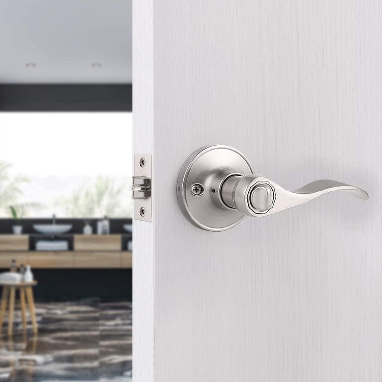 Static Caravan/Mobile Home Interior Door Handle - Oval Design With Privacy Lock, Satin Nickel 6 thumbnail image