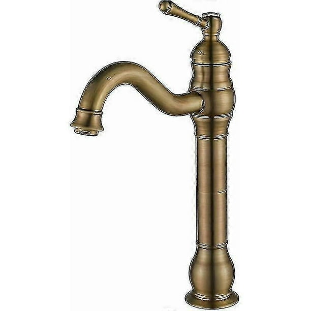 Antique Brass Bathroom Faucet - Tall 360 Degree Swivel Sink Faucet, Vintage Basin Faucet with Single Lever Handle, Elevated Bathroom Faucet Spout